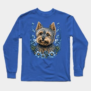 Scottish Terrier and Blue Flowers Long Sleeve T-Shirt